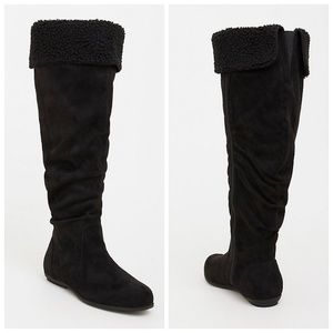 torrid Shoes - Torrid Black Faux Suede Shearling Knee High Boots torrid Shoes - Torrid Black Faux Suede Shearling Knee High Boots